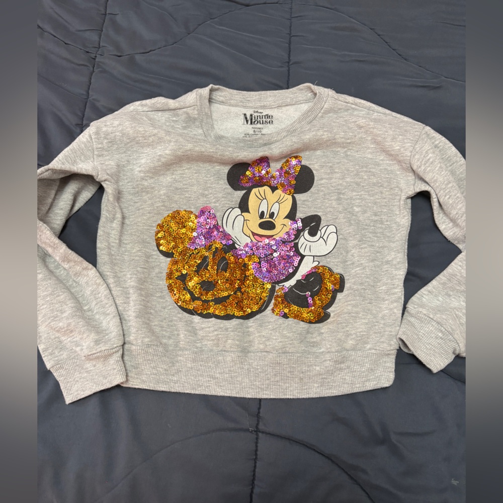 Disney Women's Gray Sweater with Glittery Minnie Mouse